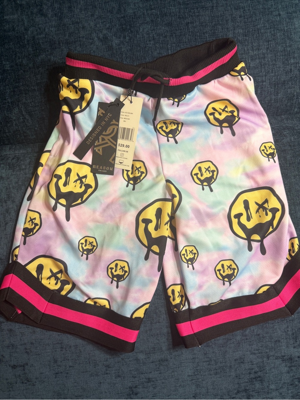 Reason Pastel Tie-Dye Smiley Drip Shorts - Yellow, Pink & Blue